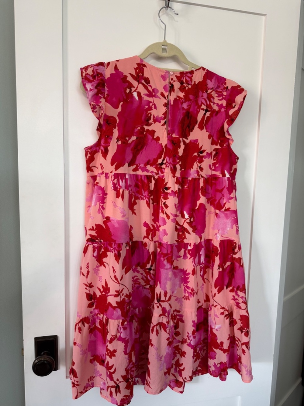 Kirundo Floral Tiered Dress Size M Pink Orange Red Teacher Dress